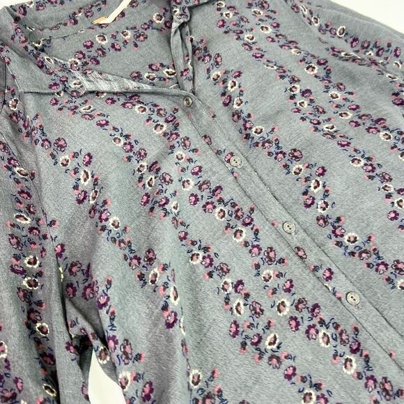 Free People Shirt Dress Womens Medium Gray Floral Long Sleeve Button Up - Picture 3 of 12